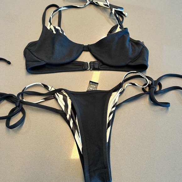 SAME swimwear DOUBLE LAYER BIKINI TOP XL Bottom M(SUEDE BLACK/ZEBRA) - Picture 9 of 15